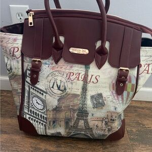 Nicole Lee Brown and Paris Print Rolling Tote - 2 piece set.